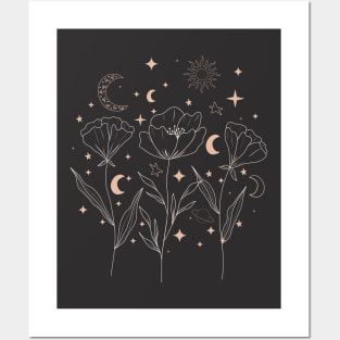 Stars And Flowers Modern Boho Posters and Art